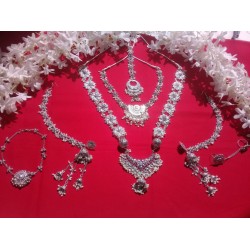 Antique Silver Color Long Combo Set with Payal & Ring